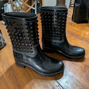 Capelli New York Studded Moto Rain Boots - Black Glossy - Size 9